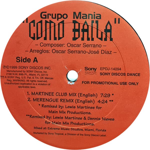 Grupo ManíA – Como Baila vinyl cover art