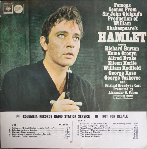 Richard Burton (2), Hume Cronyn, Alfred Drake, Eileen Herlie, George Rose, Jiří Voskovec, "Hamlet" Original Broadway Cast, Alexander H. Cohen – Famous Scenes From Sir John Gielgud'S Production Of William Shakespeare'S Hamlet vinyl cover art