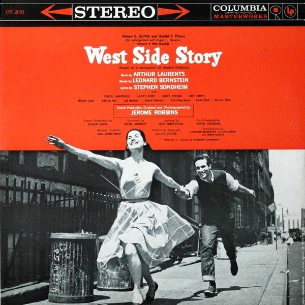 Leonard Bernstein, Jerome Robbins, Carol Lawrence, Larry Kert, Chita Rivera – West Side Story vinyl cover art