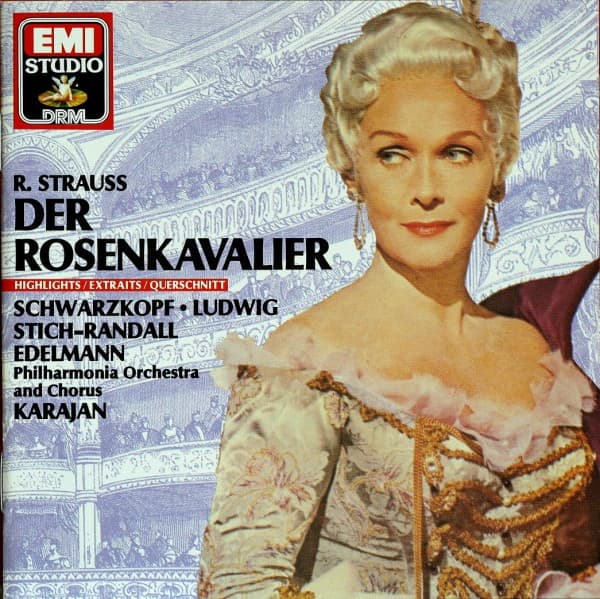 Richard Strauss, Elisabeth Schwarzkopf, Christa Ludwig, Teresa Stich-Randall, Otto Edelmann, Philharmonia Orchestra, Philharmonia Chorus, Herbert Von Karajan – Der Rosenkavalier Highlights vinyl cover art