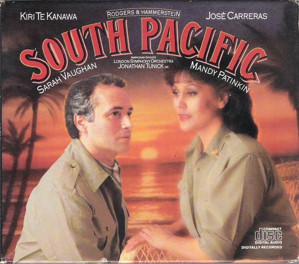 Rodgers & Hammerstein, Kiri Te Kanawa, José Carreras, Sarah Vaughan, Mandy Patinkin, The Ambrosian Singers, London Symphony Orchestra, Jonathan Tunick – South Pacific vinyl cover art