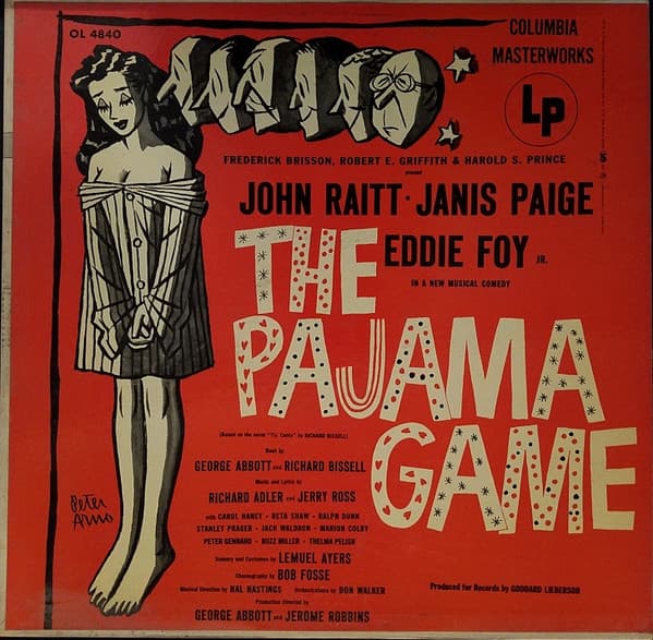 Richard Adler, Jerry Ross (2), John Raitt, Janis Paige, Eddie Foy, Jr. – The Pajama Game vinyl cover art