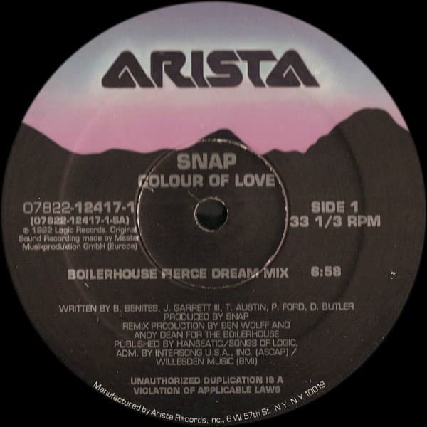 Snap! – Techno - Colour Of Love vinyl cover art
