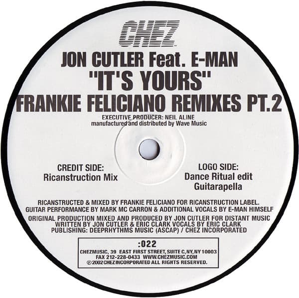 E-Man Jon Cutler – House - It'S Yours (Frankie Feliciano Remixes Pt. 2) vinyl cover art
