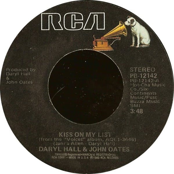 Daryl Hall & John Oates – Kiss On My List vinyl cover art