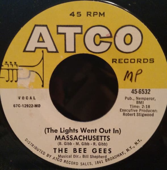 Bee Gees – (The Lights Went Out In) Massachusetts vinyl cover art