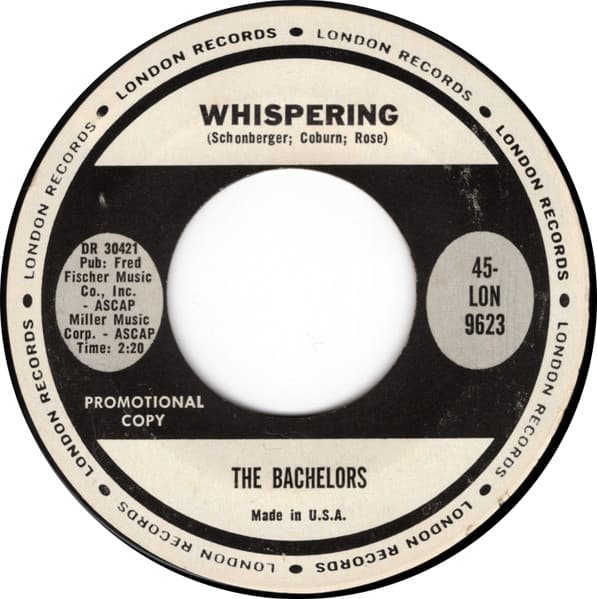 The Bachelors – Whispering vinyl cover art