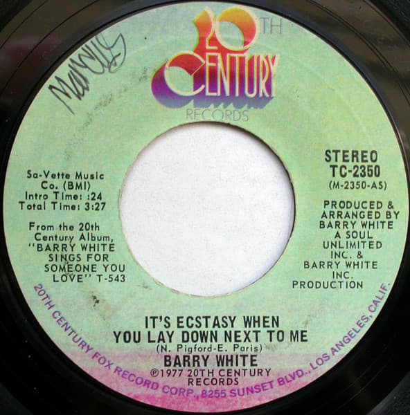 Barry White – It'S Ecstasy When You Lay Down Next To Me vinyl cover art
