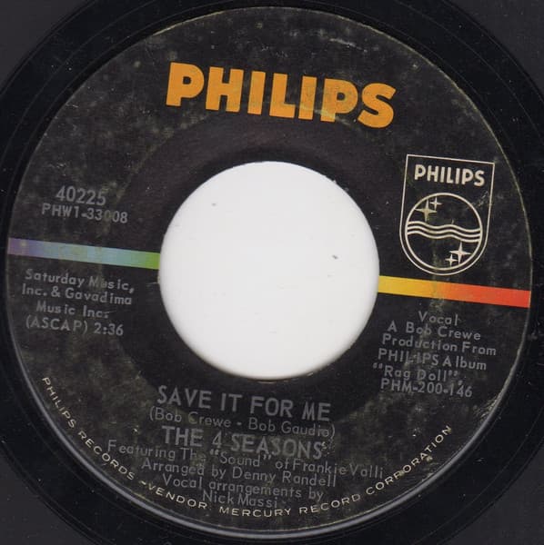 The Four Seasons – Save It For Me vinyl cover art