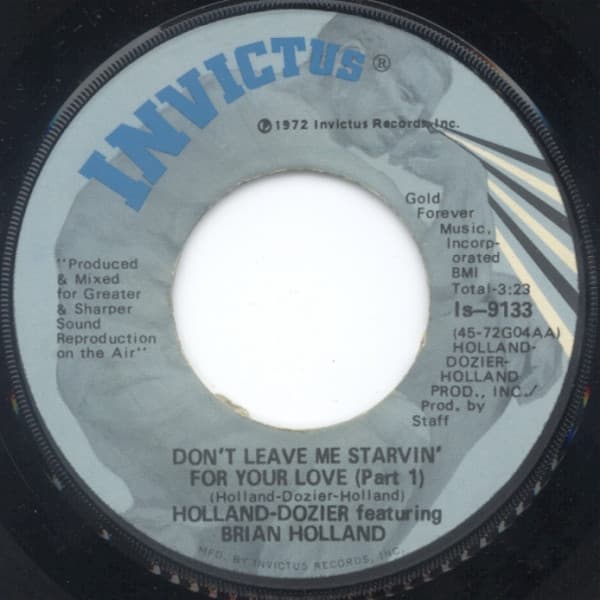 Brian Holland Holland & Dozier – Don'T Leave Me Starvin' For Your Love vinyl cover art