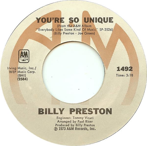 Billy Preston – You'Re So Unique vinyl cover art