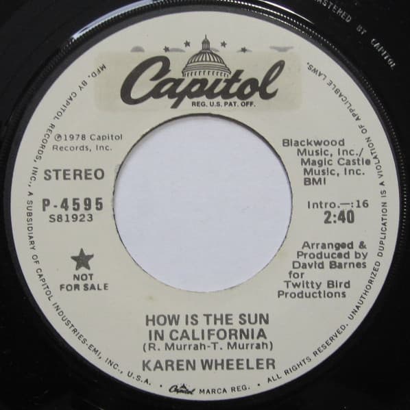 Karen Wheeler – How Is The Sun In California vinyl cover art